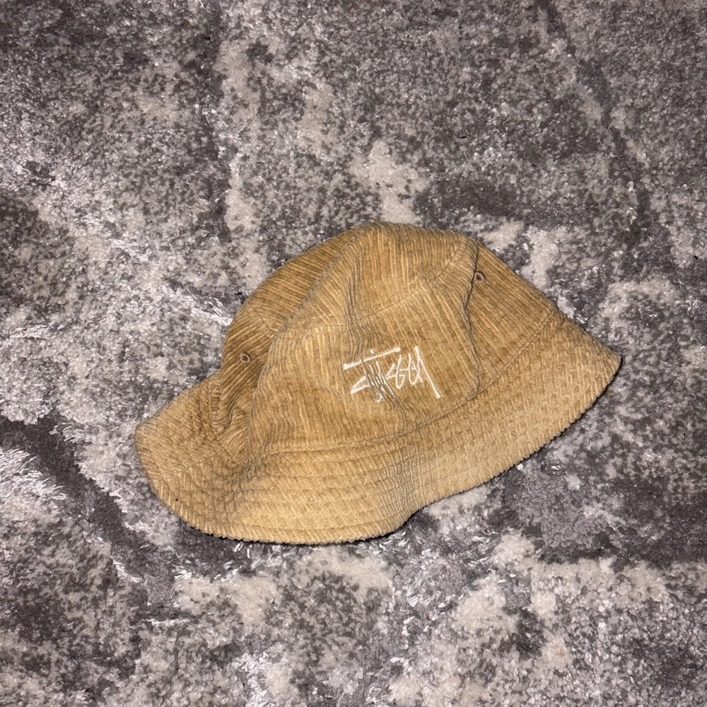stussy Tan Bucket Hat with Logo